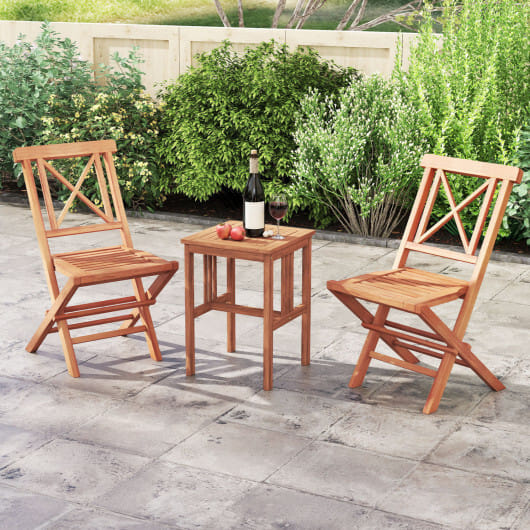 Teak Wood Folding Patio Chairs Set of 2 with Sturdy Frame & Comfort Back for Garden - Image 3