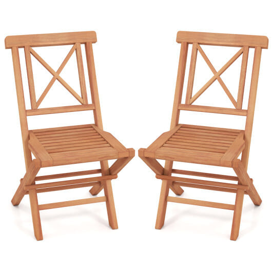 Teak Wood Folding Patio Chairs Set of 2 with Sturdy Frame & Comfort Back for Garden - Image 4