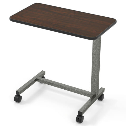 Overbed Table with Lockable Rolling Wheels and Sturdy H-Shaped Base for Hospital and Home Use-Walnut - Color: Walnut