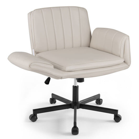 Criss Cross Office Chair with 5-Level Adjustable Arms and Wheels-Beige - Color: Beige