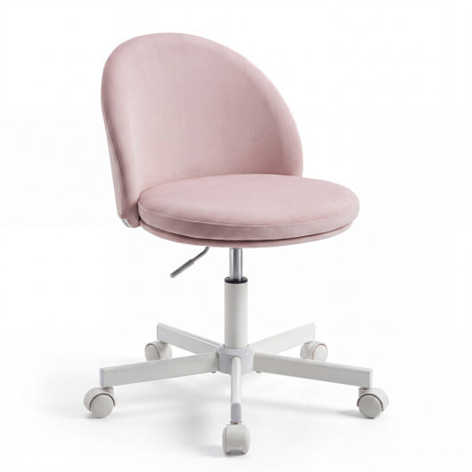 Adjustable Height Ergonomic Makeup Chair with Lumbar Support for Home Office-Pink - Color: Pink