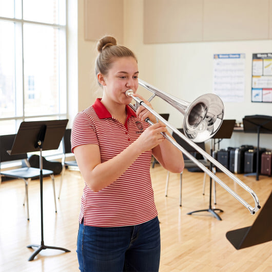 Slide Trombone for Beginners with Portable Case and Shoulder Strap-Silver - Color: Silver - Image 3