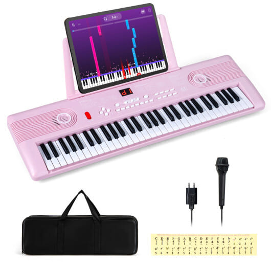 61 Key Electric Portable Digital Keyboard Piano for Beginner-Pink - Color: Pink