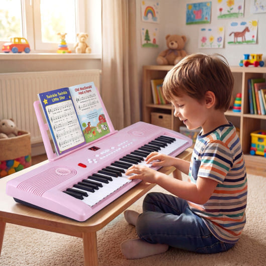 61 Key Electric Portable Digital Keyboard Piano for Beginner-Pink - Color: Pink - Image 2
