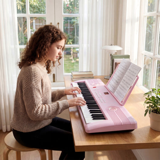 61 Key Electric Portable Digital Keyboard Piano for Beginner-Pink - Color: Pink - Image 3