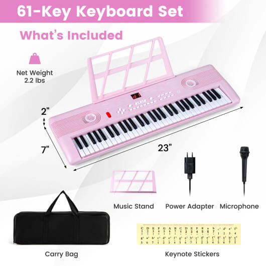 61 Key Electric Portable Digital Keyboard Piano for Beginner-Pink - Color: Pink - Image 4