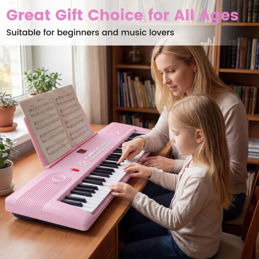 61 Key Electric Portable Digital Keyboard Piano for Beginner-Pink - Color: Pink - Image 5