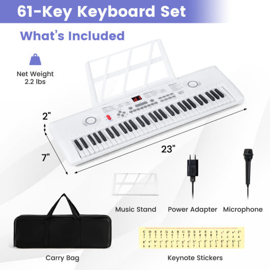 61 Key Electric Portable Digital Keyboard Piano for Beginner-White - Color: White - Image 5