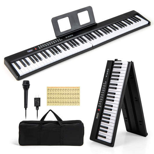 88 Key Foldable Electric Keyboard Piano with Wireless MIDI and Dual Speakers-Black - Color: Black