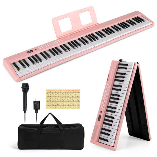 88 Key Foldable Electric Keyboard Piano with Wireless MIDI and Dual Speakers-Pink - Color: Pink