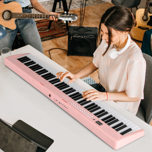 88 Key Foldable Electric Keyboard Piano with Wireless MIDI and Dual Speakers-Pink - Color: Pink - Image 2