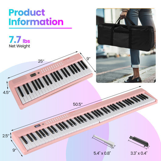 88 Key Foldable Electric Keyboard Piano with Wireless MIDI and Dual Speakers-Pink - Color: Pink - Image 4