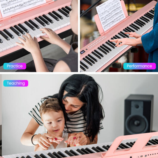 88 Key Foldable Electric Keyboard Piano with Wireless MIDI and Dual Speakers-Pink - Color: Pink - Image 5