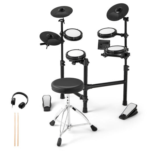 Electric Drum Set Foldable Drum Kit with 10 Demos and USB MIDI and 2 Drumsticks - Color: Black
