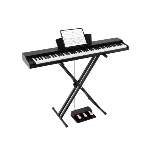 88-Key Keyboard Piano Set with Adjustable Stand-Black - Color: Black