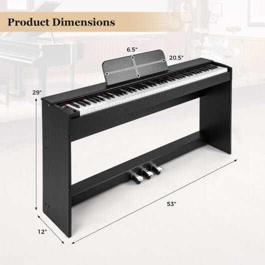 88-Key Hammer Action Weighted Keyboard with Furniture Stand-Black - Color: Black - Image 4