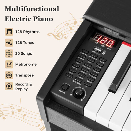 88-Key Hammer Action Weighted Keyboard with Furniture Stand-Black - Color: Black - Image 5