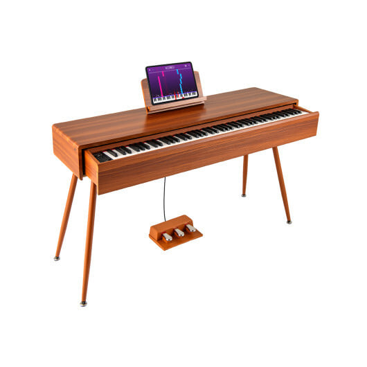 88-Key Graded Hammer Action Weighted Keyboard with Push-pull Drawer-Brown - Color: Brown