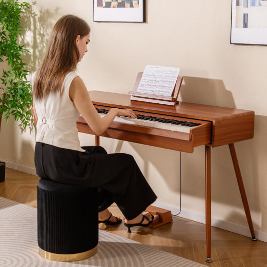 88-Key Graded Hammer Action Weighted Keyboard with Push-pull Drawer-Brown - Color: Brown - Image 2