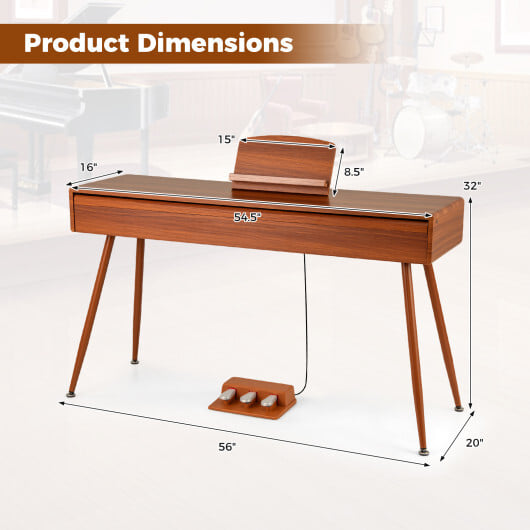 88-Key Graded Hammer Action Weighted Keyboard with Push-pull Drawer-Brown - Color: Brown - Image 3