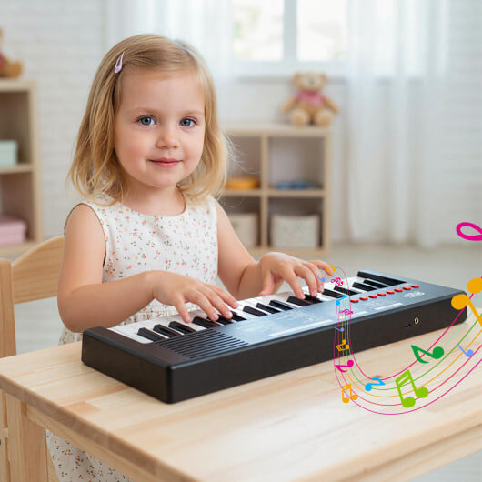 37 Keys Kids Piano Keyboard with 8 Rhythms and Microphone-Black - Color: Black - Image 3