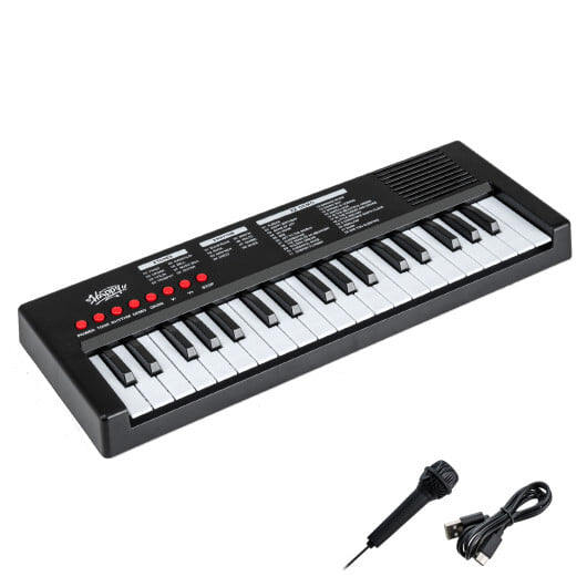 37 Keys Kids Piano Keyboard with 8 Rhythms and Microphone-Black - Color: Black - Image 4