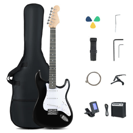 39 Inch Full Size Electric Guitar Beginner Kit with Amplifier for Starter-Black - Color: Black