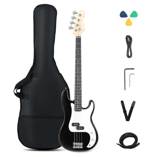 45.5 Inch Electric Bass Guitar with Double Pickups and Gig Bag for Beginners-Black - Color: Black