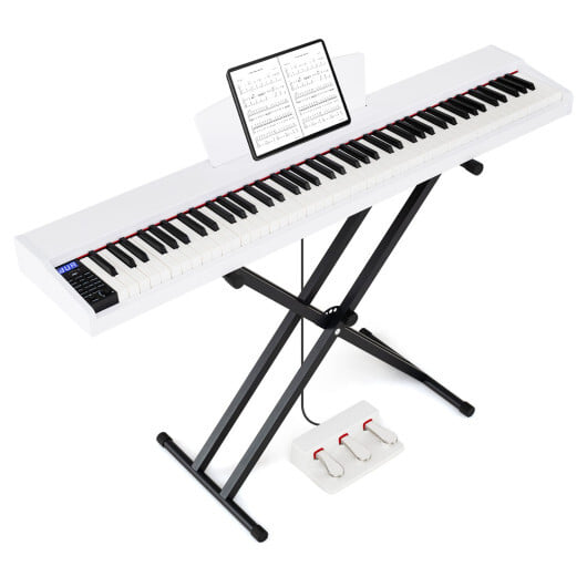 88-Key Portable Digital Piano Keyboard with Stand and Full-Size Semi-Weighted Keys-Black + White - Color: Black & White