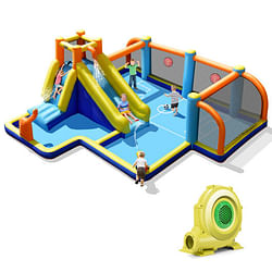 Category: Dropship Toys & Games, SKU #NP10364US, Title: Giant Soccer-Themed Inflatable Water Slide with 735W Blower