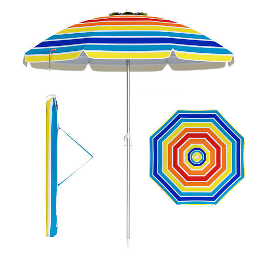 6.5 Feet Beach Umbrella with Carry Bag without Weight Base-Multicolor - Color: M - Picture 1 of 5
