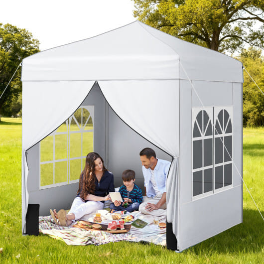 6.5 x 6.5 FT Pop up Canopy Tent with 4 Sidewalls and Wheeled Bag-white - Color: White - Image 2
