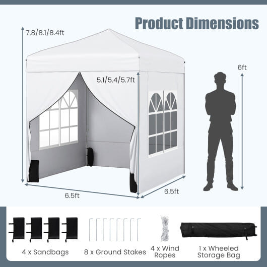 6.5 x 6.5 FT Pop up Canopy Tent with 4 Sidewalls and Wheeled Bag-white - Color: White - Image 4