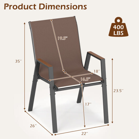 Set of 4 Stackable Patio Chairs with High Backs for Backyard 400 LBS-Brown - Color: Brown - Image 3