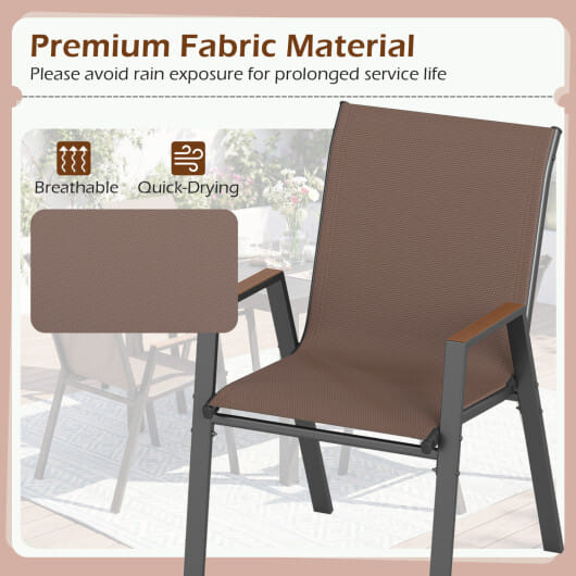 Set of 4 Stackable Patio Chairs with High Backs for Backyard 400 LBS-Brown - Color: Brown - Image 4