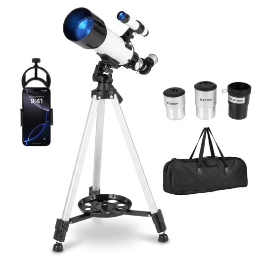 70 MM Aperture Refractor Telescope with Adjustable Tripod-Silver - Color: Silver
