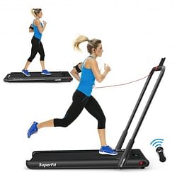 Category: Dropship Sporting & Exercise, SKU #SP37513BK, Title: 2-in-1 Folding Treadmill with Remote Control and LED Display-Black - Color: Black - Size: 2-2.75 HP