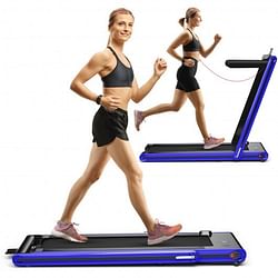 Category: Dropship Sporting & Exercise, SKU #SP37747US-NY, Title: 2-in-1 Folding Treadmill with Dual LED Display-Navy - Color: Navy