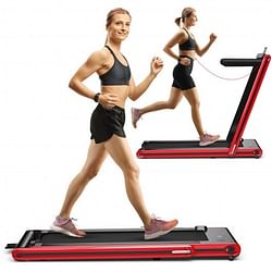 Category: Dropship Sporting & Exercise, SKU #SP37747US-RE, Title: 2-in-1 Folding Treadmill with Dual LED Display-Red - Color: Red