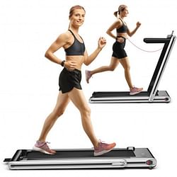 Category: Dropship Sporting & Exercise, SKU #SP37747US-SL, Title: 2-in-1 Folding Treadmill with Dual LED Display-Silver - Color: Silver