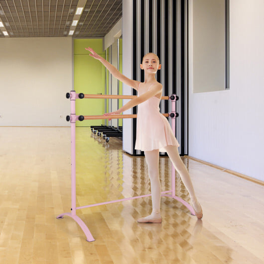 4 Foot Portable Freestanding Double Ballet Barre-Pink - Color: Pink - Image 2