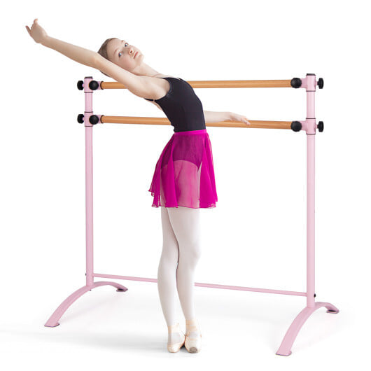 4 Foot Portable Freestanding Double Ballet Barre-Pink - Color: Pink - Image 4
