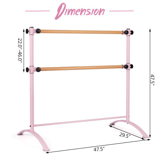 4 Foot Portable Freestanding Double Ballet Barre-Pink - Color: Pink - Image 5