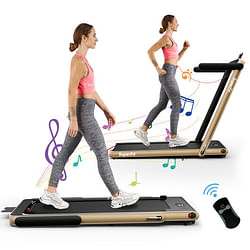 Category: Dropship Sporting & Exercise, SKU #SP37914US-YE, Title: 2.25HP 2 in 1 Folding Treadmill with APP Speaker Remote Control-Yellow - Color: Yellow - Size: 2-2.75 HP