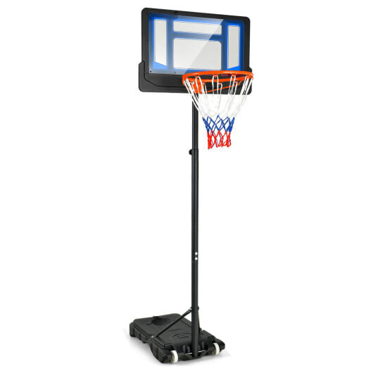 4.3-8.2 Feet Portable Basketball Hoop with Adjustable Height and Wheels-Blue - Color: Black & Blue