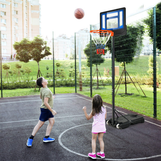 4.3-8.2 Feet Portable Basketball Hoop with Adjustable Height and Wheels-Blue - Color: Black & Blue - Image 2