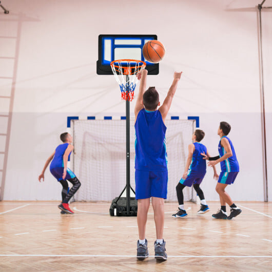 4.3-8.2 Feet Portable Basketball Hoop with Adjustable Height and Wheels-Blue - Color: Black & Blue - Image 3
