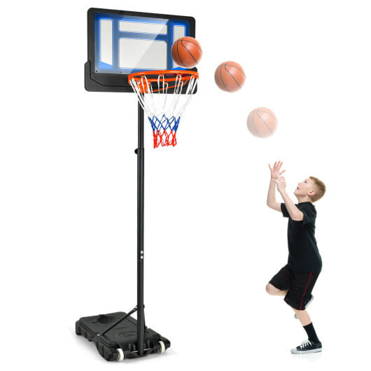 4.3-8.2 Feet Portable Basketball Hoop with Adjustable Height and Wheels-Blue - Color: Black & Blue - Image 4