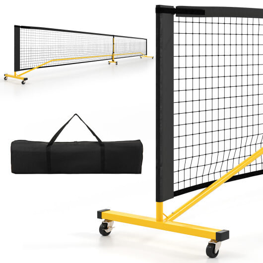 22 FT Portable Pickleball Net with 6 Lockable Wheels and Carry Bag - Color: Yellow
