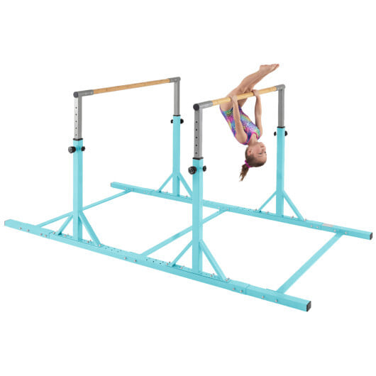 8 FT Double Horizontal Bars with 13-Level Adjustable Heights-Green - Color: Green